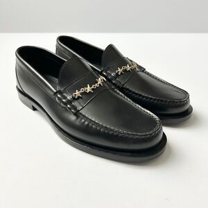 NEW Jimmy Choo Mocca Gold Tone Star Chain Loafers Black Leather Size IT 39 US 9